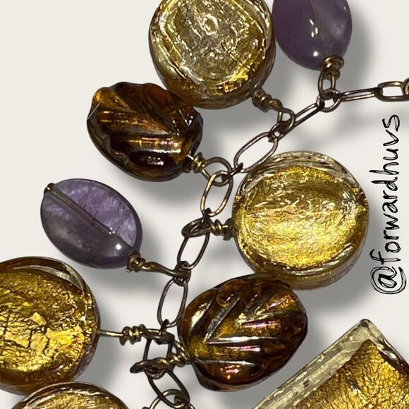 Hand Crafted Artisan Bracelet – Amethyst & Foil-Core Glass Beads - Picture 3 of 10